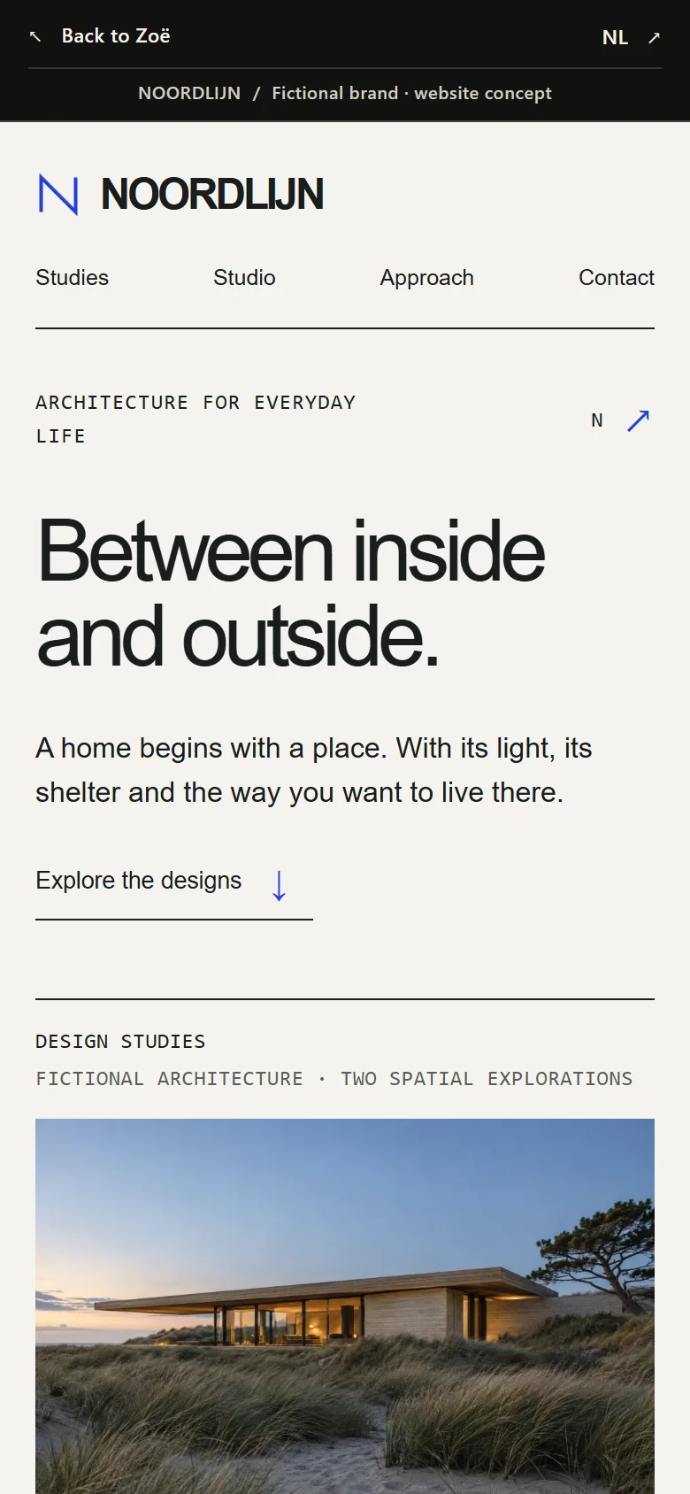 The same NOORDLIJN homepage on a phone, with its adapted layout.
