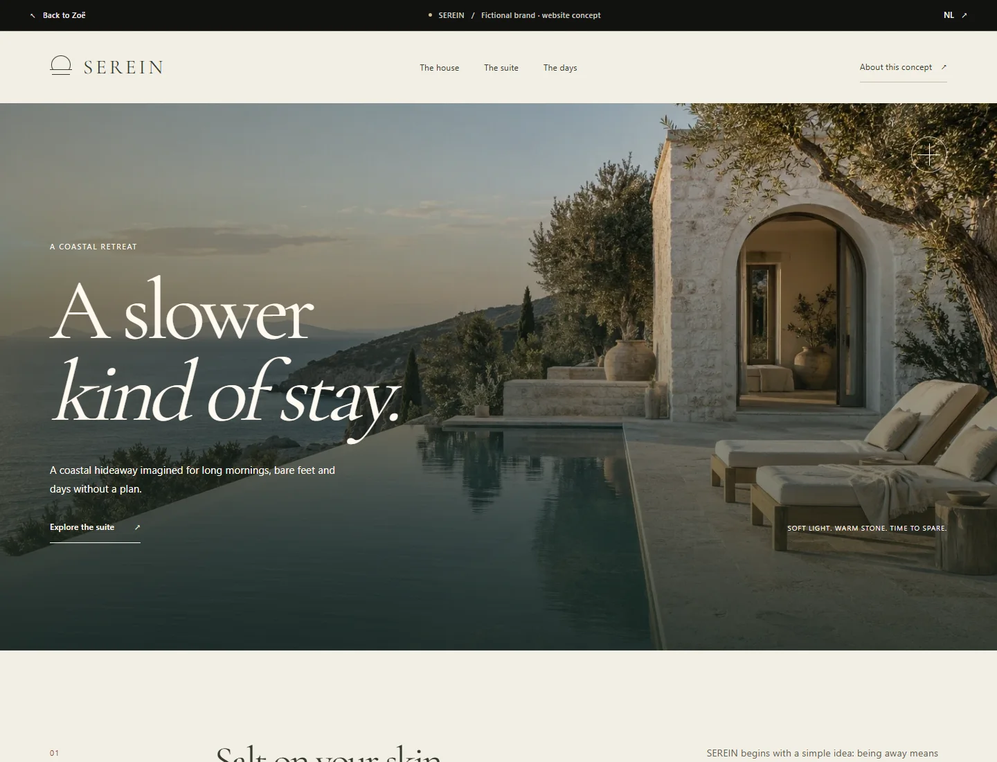 Desktop view of my SEREIN website concept.